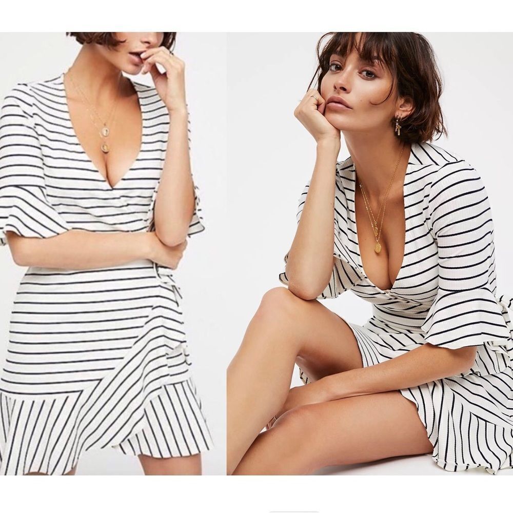 Saylor x Free People Chaser Mini Wrap Dress Stripe White Black‎ Size Medium